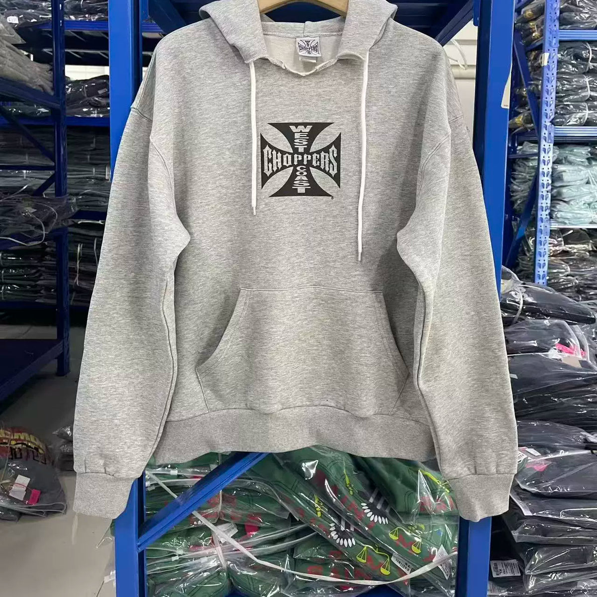 West Coast Choppers Front‑Cross‑Logo Pullover Hoodie Heather Grey