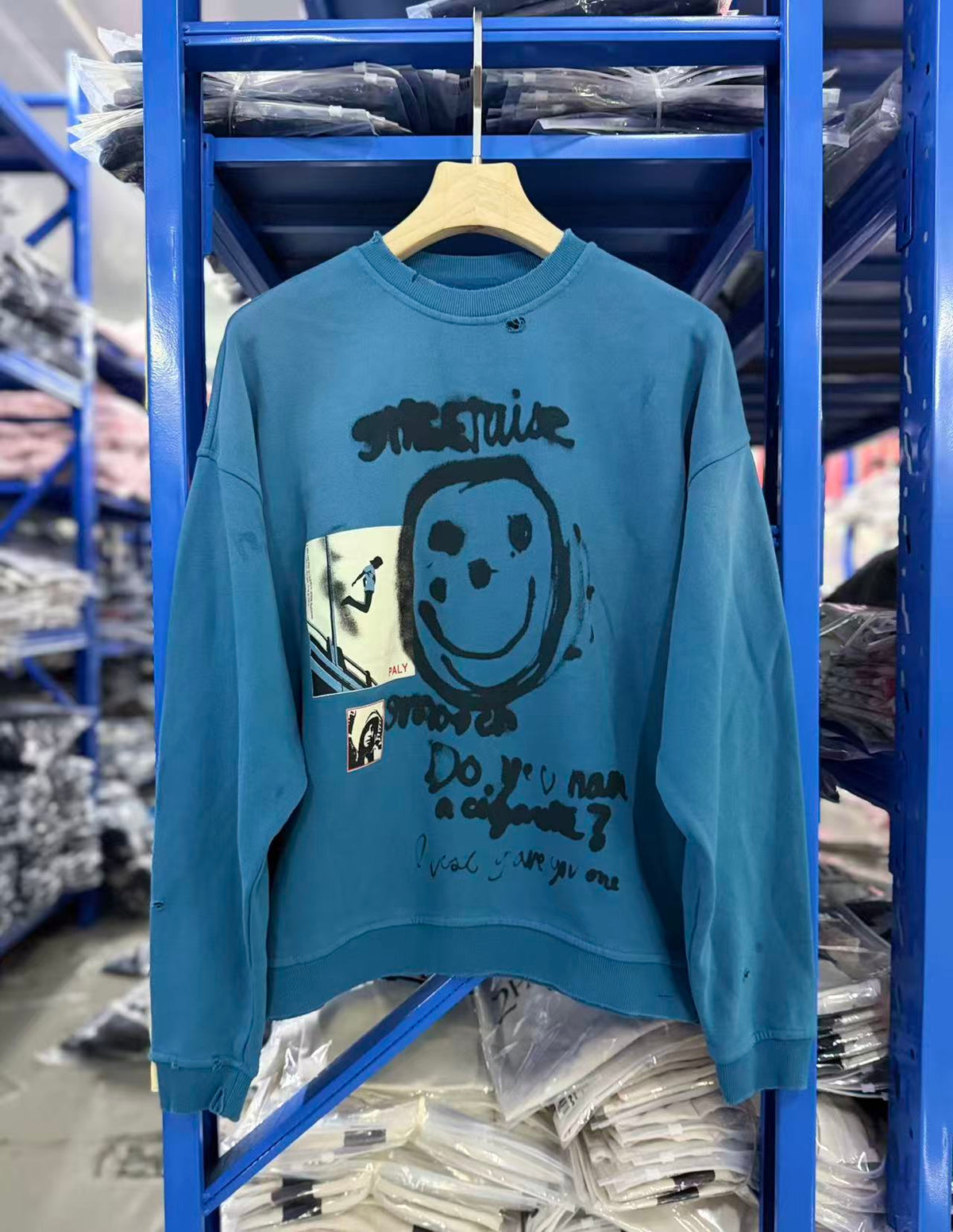 Play Hollywood Vintage‑Wash Blue Cropped Crewneck Sweatshirt