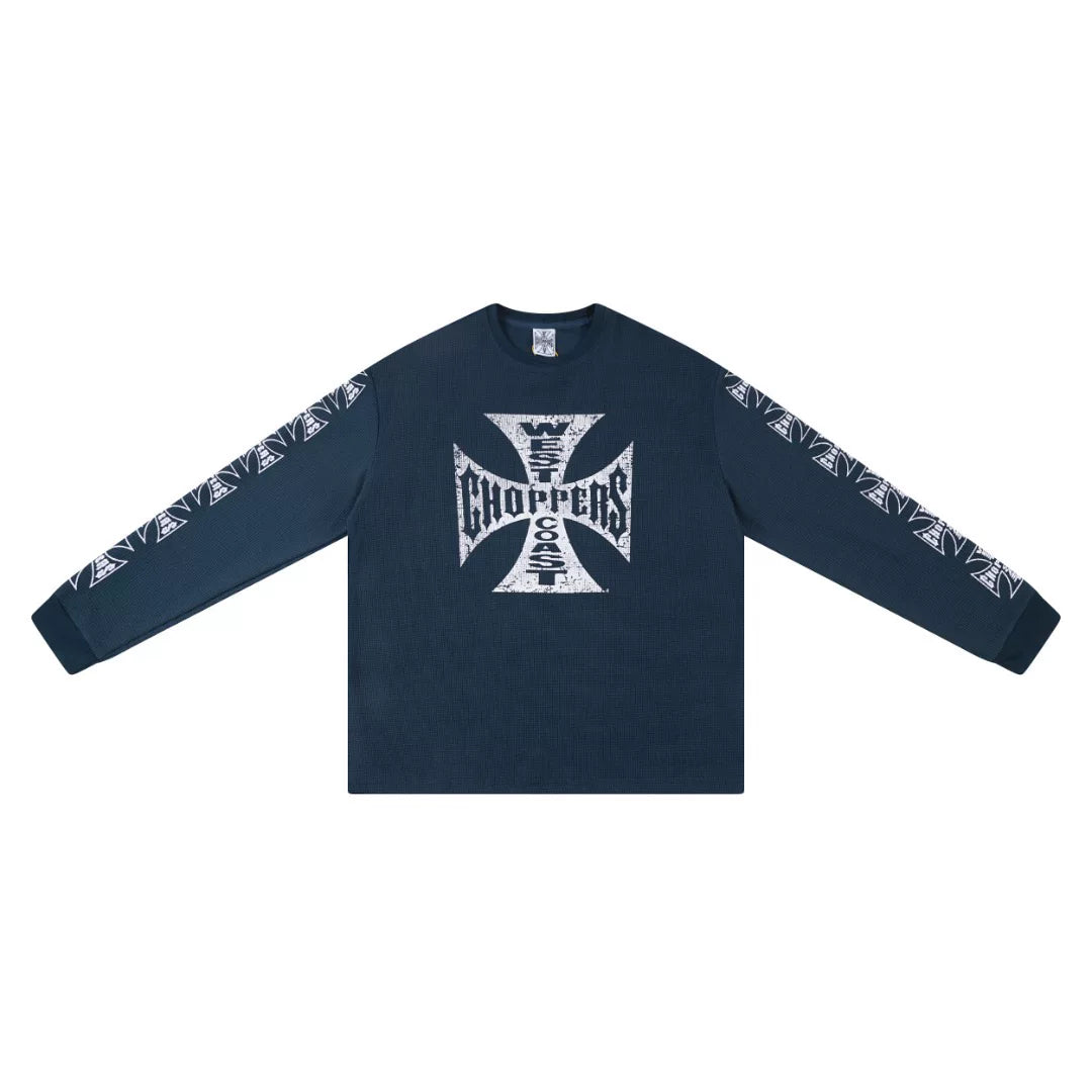 West Coast Choppers Navy Blue Oversized Streetwear Sleeve Print Shirt
