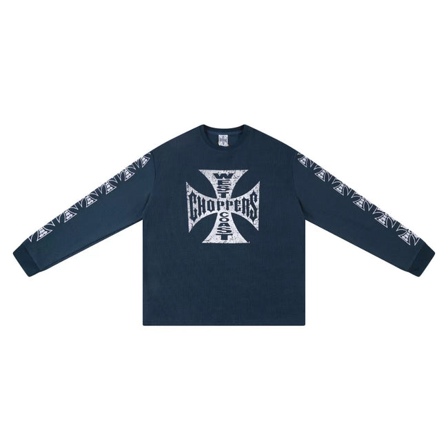 West Coast Choppers Navy Blue Oversized Streetwear Sleeve Print Shirt Hover Image