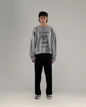 Play Hollywood Vintage‑Wash Grey Cropped Crewneck Sweatshirt