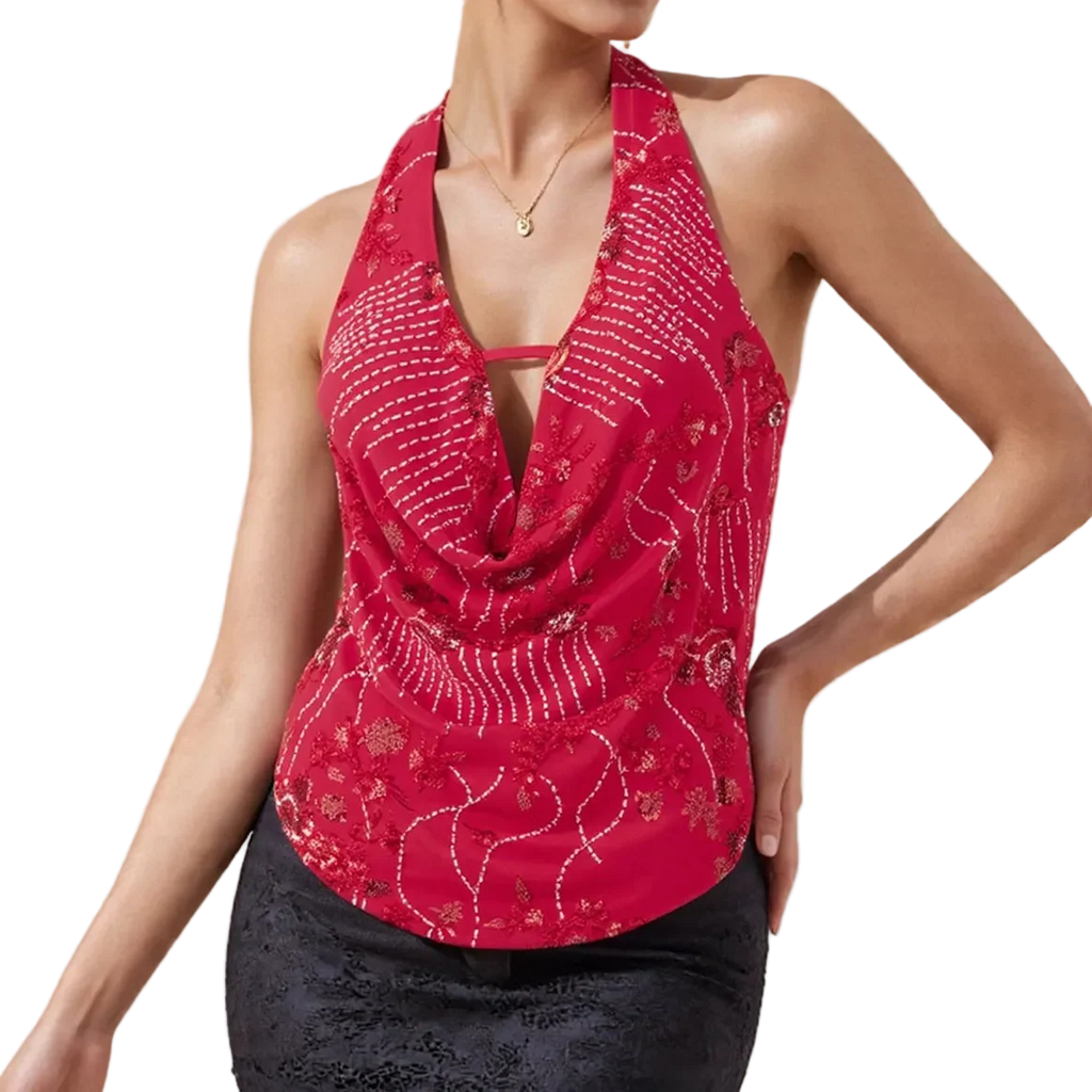 V Neck Sequin Top