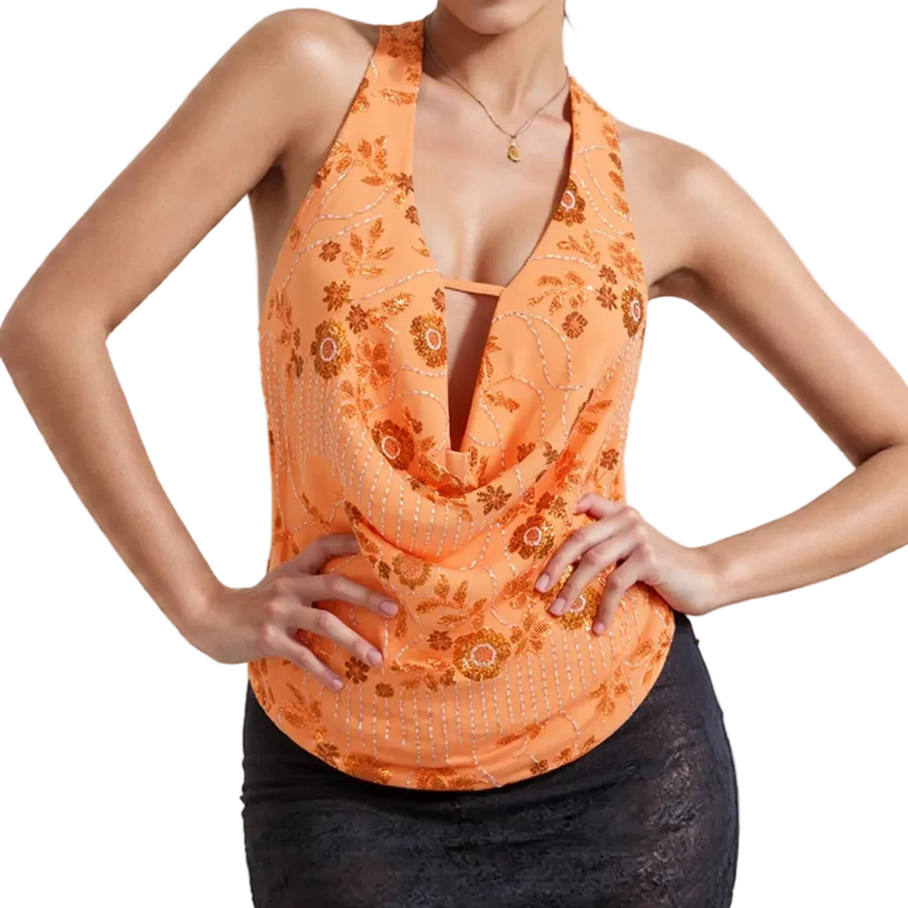 V Neck Sequin Top