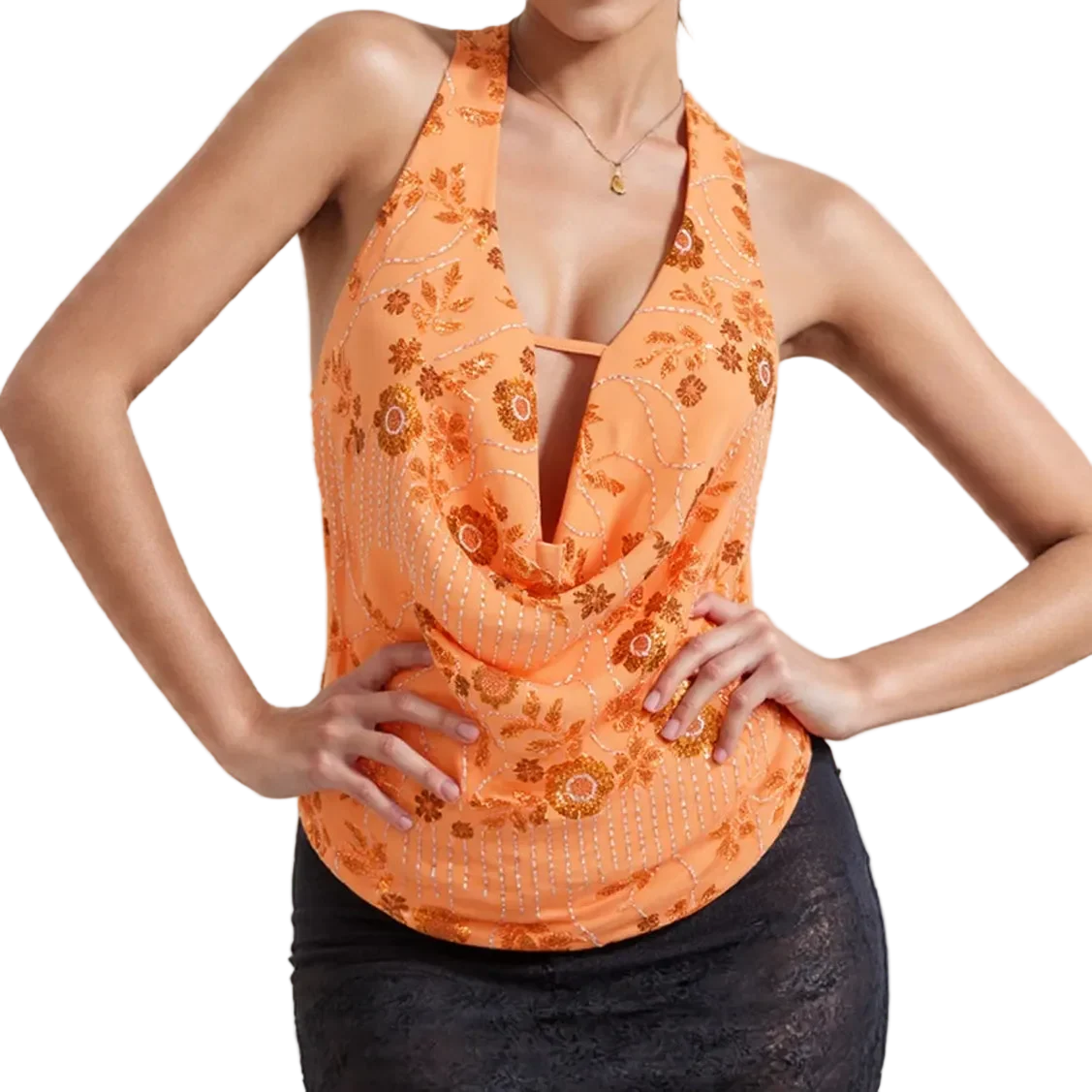 V Neck Sequin Top