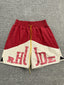 Rhude Red Cream Color Block Nylon Shorts