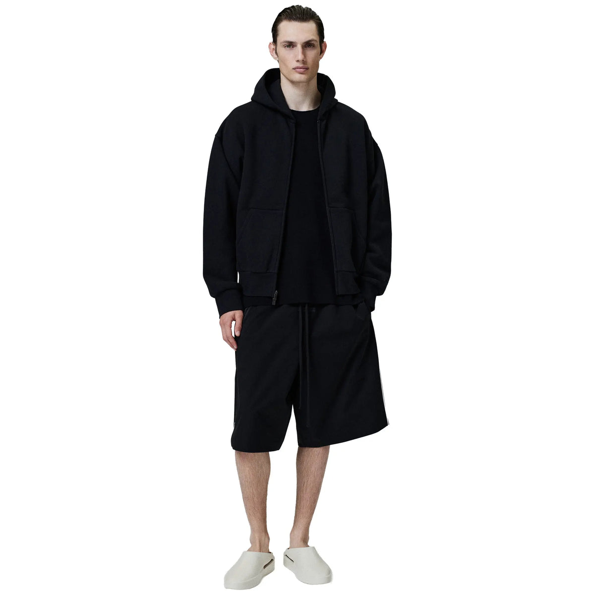 Fear Of God Essentials Classic Fleece Jet Black Metalic Zip-Up Hoodie (SS25)