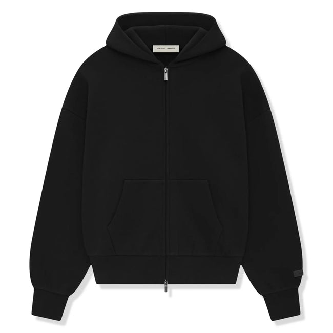 Fear Of God Essentials Classic Fleece Jet Black Zip-Up Hoodie (SS25) Hover Image